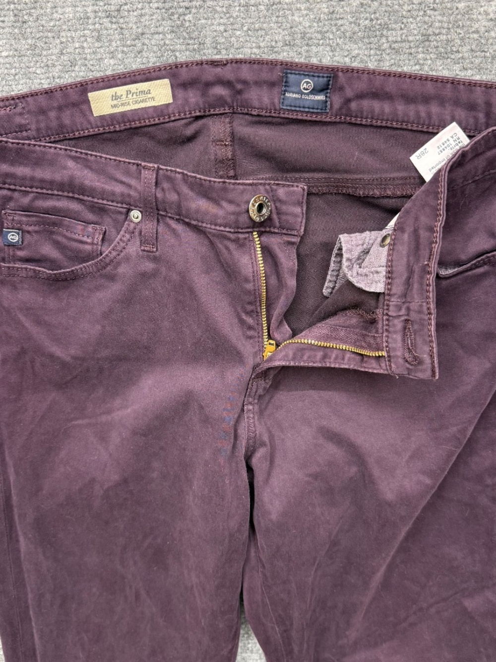 AG Adriano Goldschmidt Jeans The Prima Cigarette Leg Skinny Maroon 28R 28x30 - Picture 3 of 7